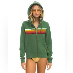 Aviator Nation 5 Stripe Zip Hoodie in Palm